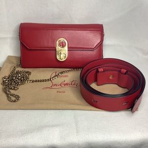 CHRISTIAN LOUBOUTIN Elisa Red Calf Paris Convertible Shoulder Belt Bag Clutch